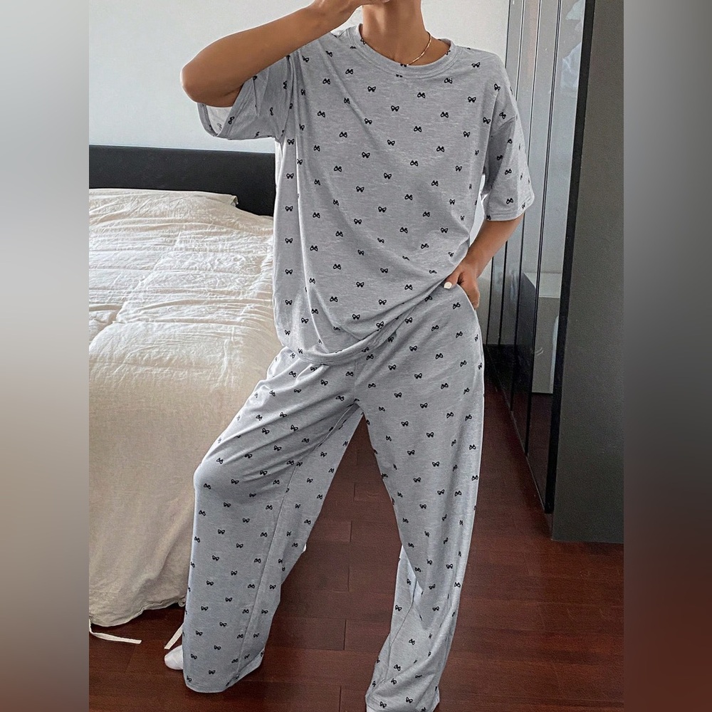 Gray Pajama Set with Black Pattern
